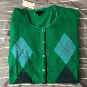 Talbots Green Argyle Cardigan